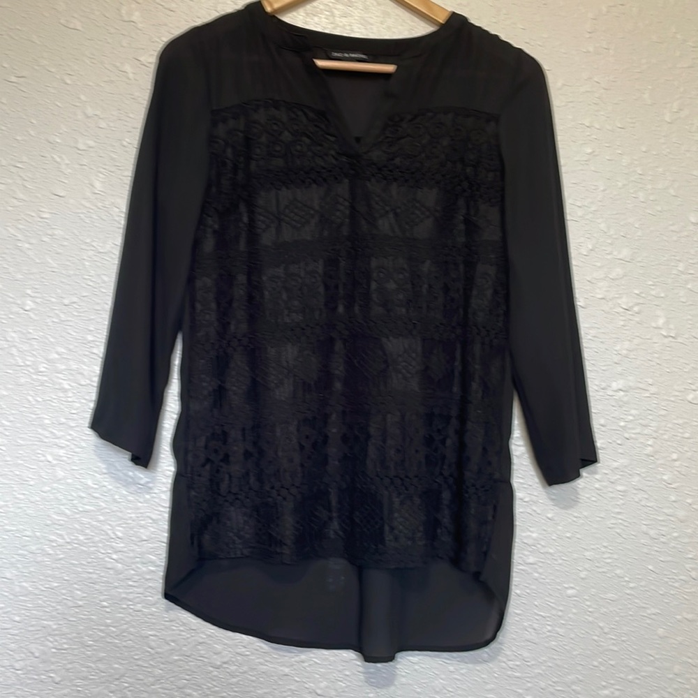 Black top with lace front overlay
